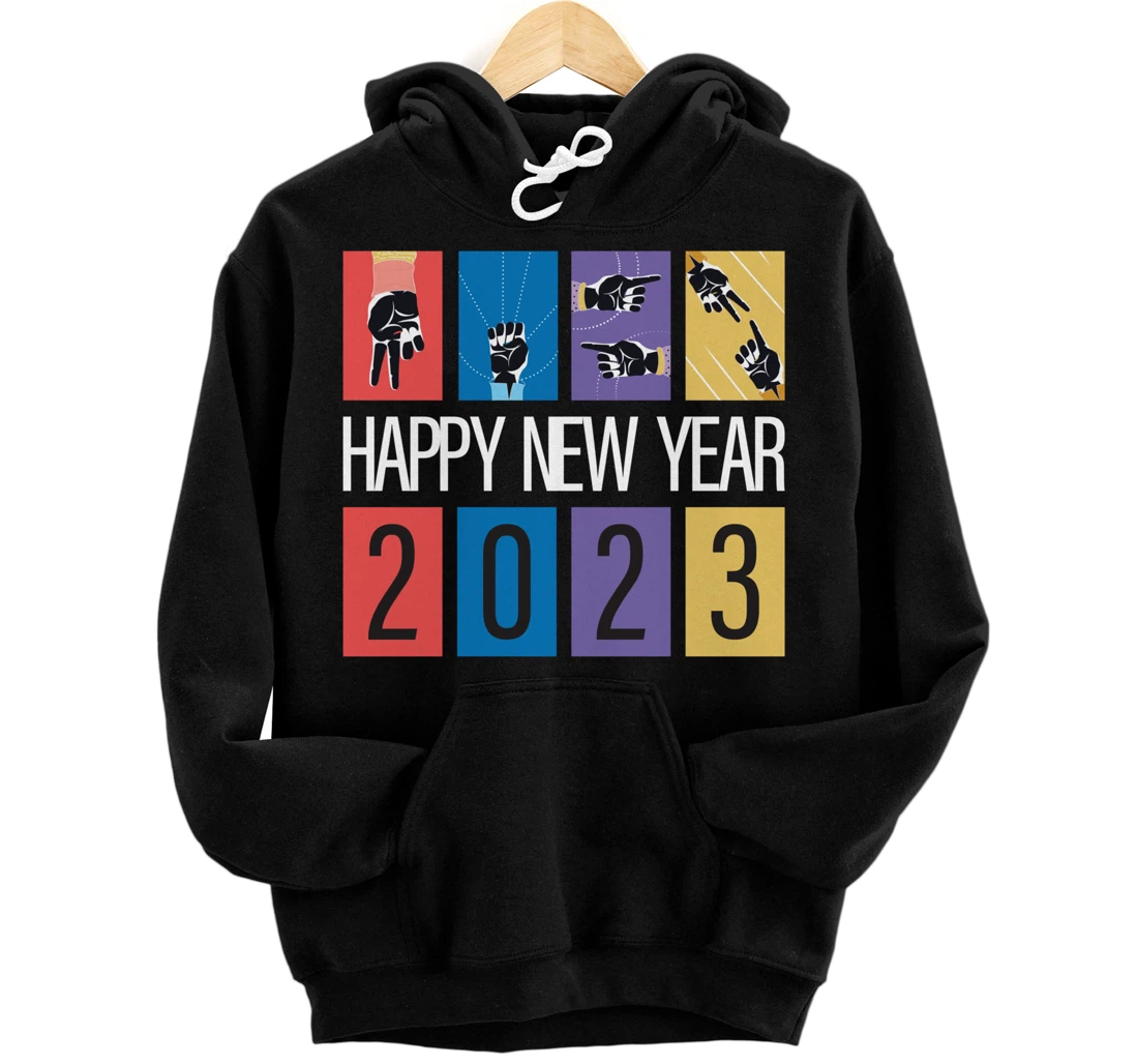 Personalized Happy New Year 2023 New Years multi color Eve Party Supplies Pullover Hoodie