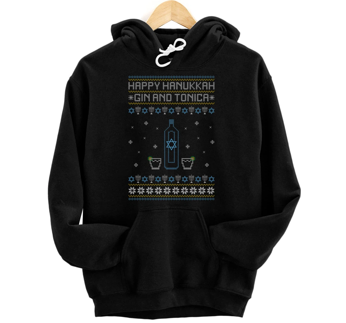 Personalized Happy Hanukkah Gin And Tonica Jewish Ugly Sweater Alcohol Pullover Hoodie