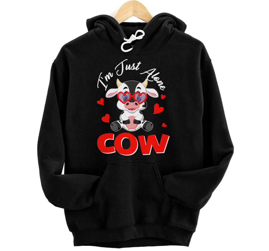 Personalized Anti Valentines Alone Cow For Single Women Men Pullover Hoodie