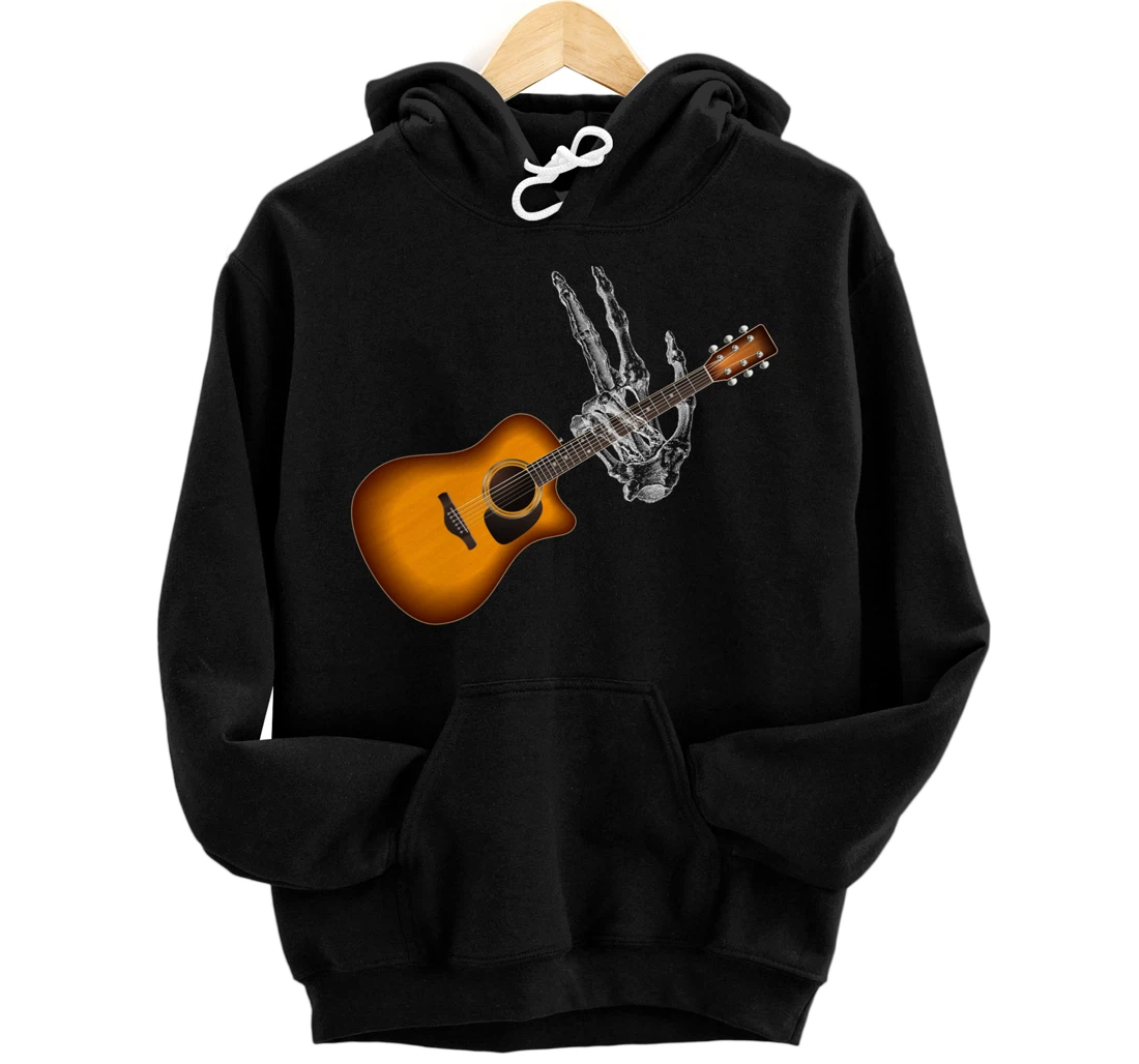 Personalized Rock On Guitar Neck - With A Sweet Rock & Roll Skeleton Hand Pullover Hoodie