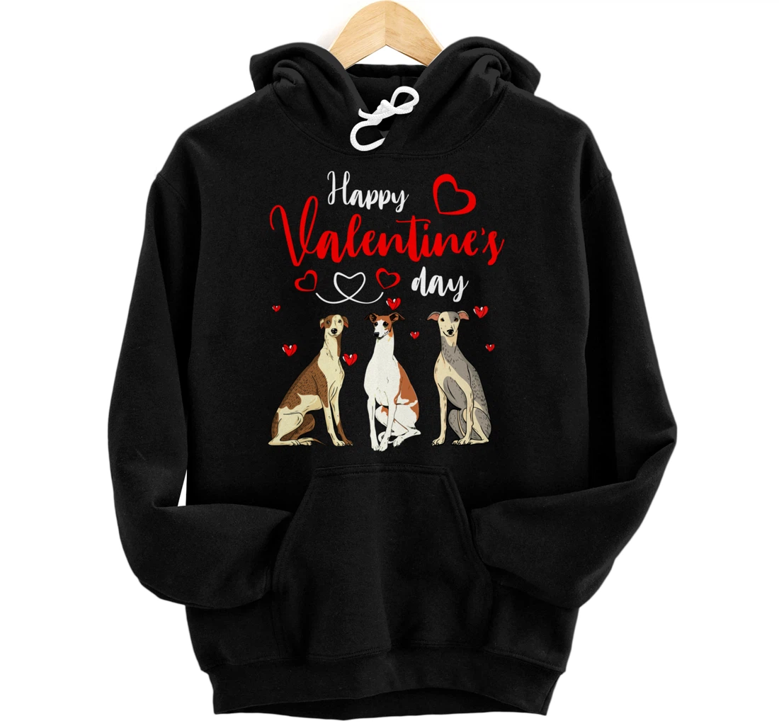 Personalized Happy Valentine's Day Three Cute Whippet Dogs Lover Owner Pullover Hoodie