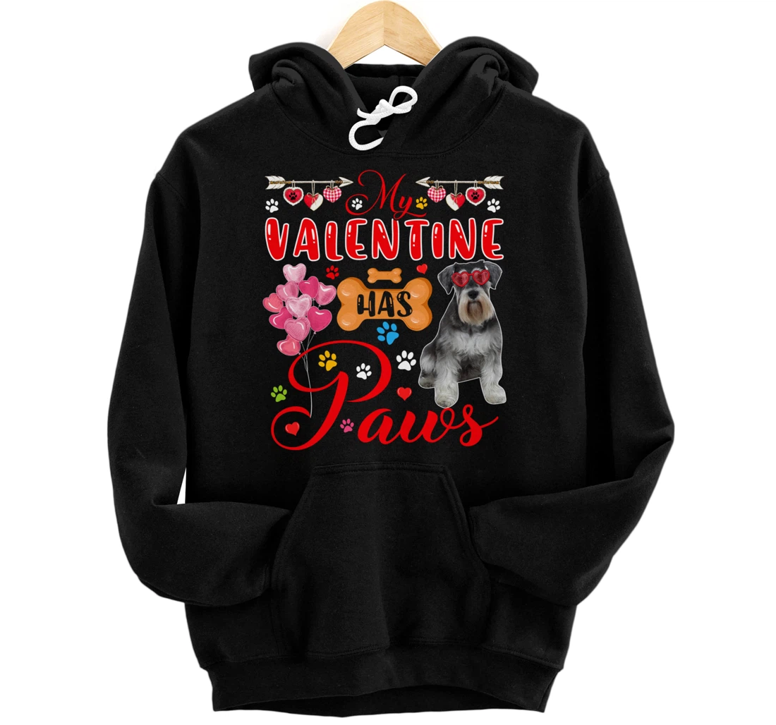 Personalized My Valentine Has Paws Cute Schnauzer Sunglasses Hearts Pullover Hoodie