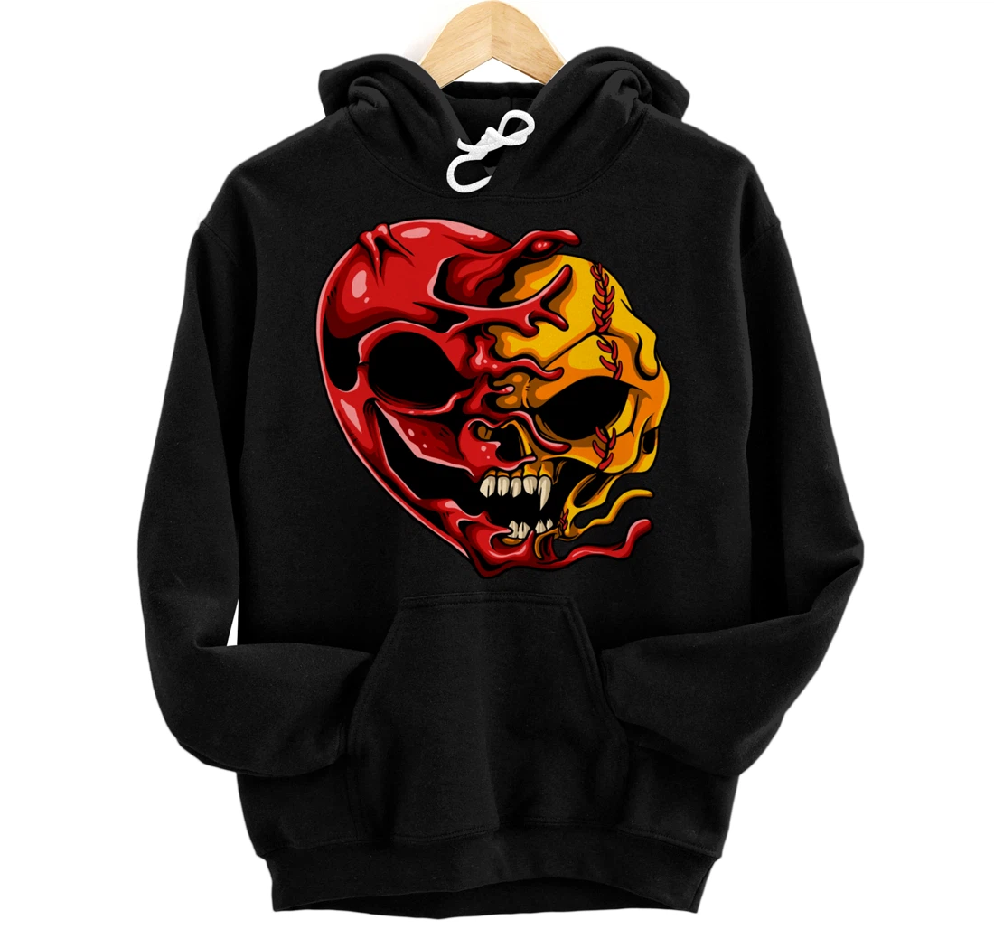 Personalized Baseball Heart Skull Valentines Day Sports Love Skeleton Pullover Hoodie