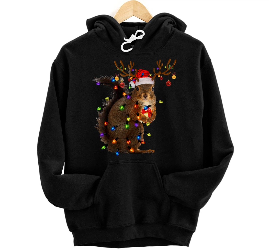 Personalized Funny Christmas Squirrel Lights Reindeer Christmas Costume Pullover Hoodie