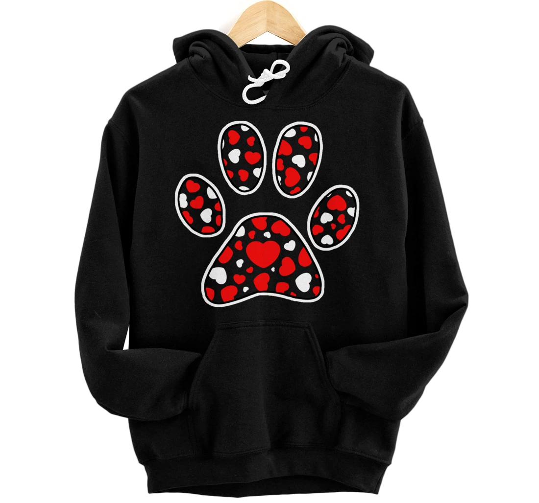 Personalized Paw Print Heart Pattern Valentines Day Cute Dog Puppy Love Pullover Hoodie