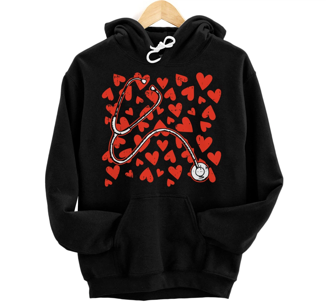 Personalized Stethoscope Heart Valentines Day Nurse RN LPN Nursing Pullover Hoodie