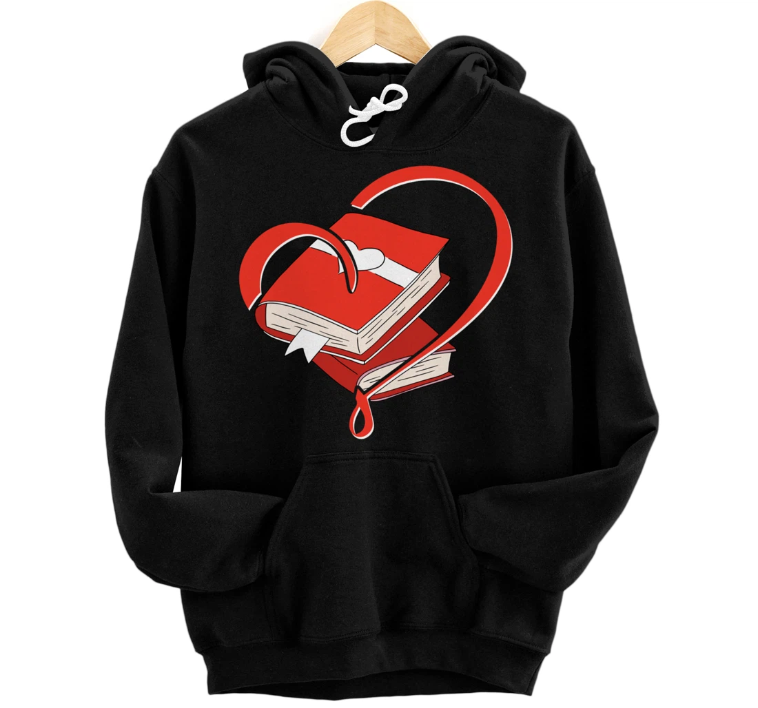 Personalized Heart Books Valentines Day Love Reading Reader Bookworms Pullover Hoodie