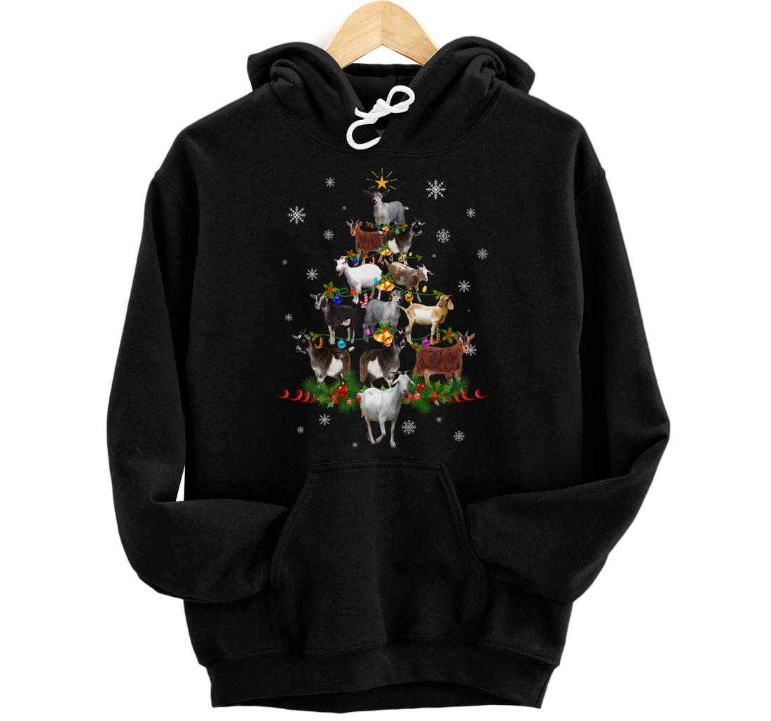 Personalized Goat Christmas Tree Lights Sweater Santa Goat Christmas Pullover Hoodie