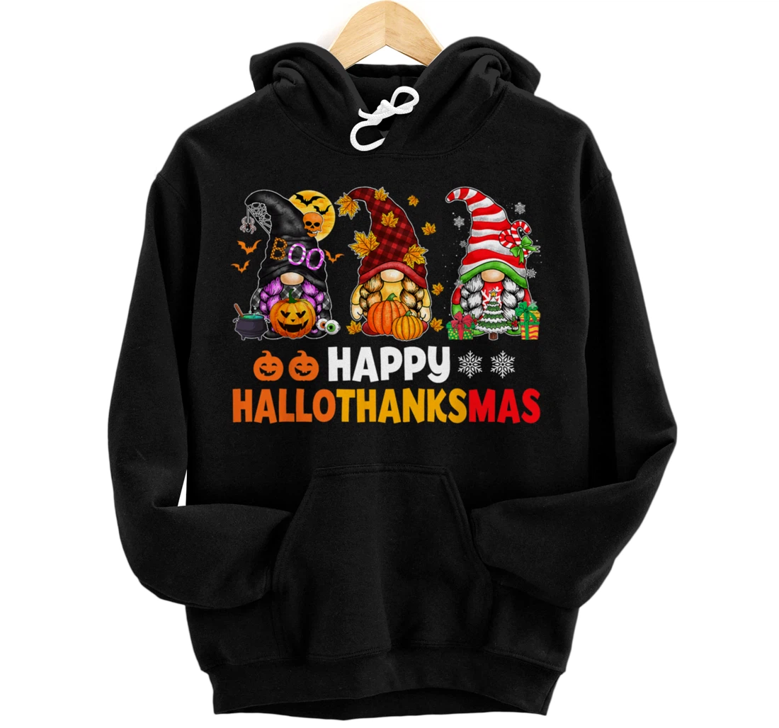 Personalized Halloween Thanksgiving Christmas Happy HalloThanksMas Gnomes Pullover Hoodie