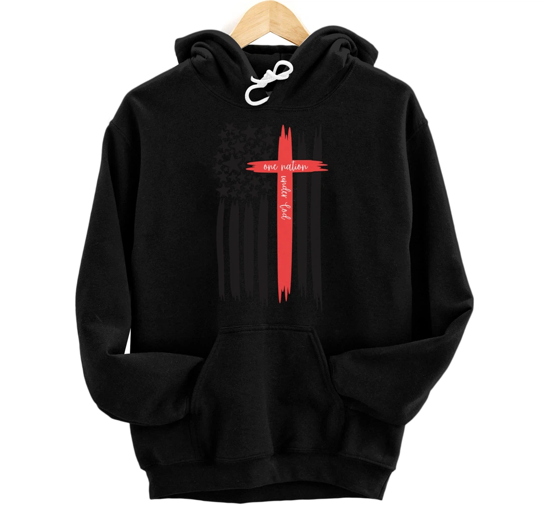 Personalized Thin Red Line One nation Under God Christian Apparel Pullover Hoodie