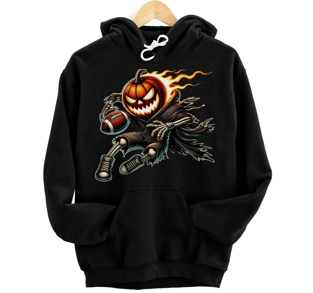 Personalized Pumpkin Head Football Player Halloween Costume Party 2024 Pullover Hoodie