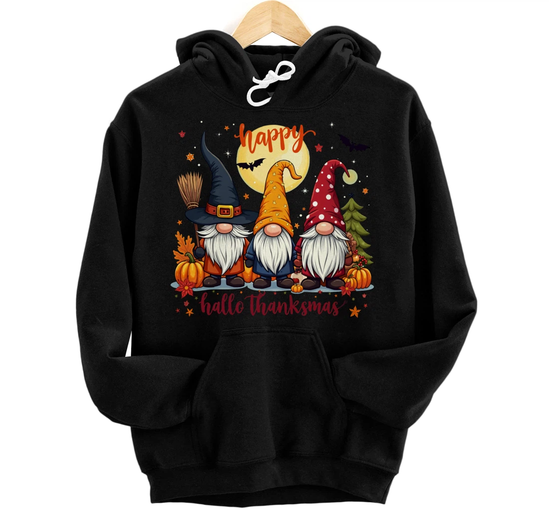 Personalized Happy HalloThanksMas Gnome Halloween Thanksgiving Christmas Pullover Hoodie