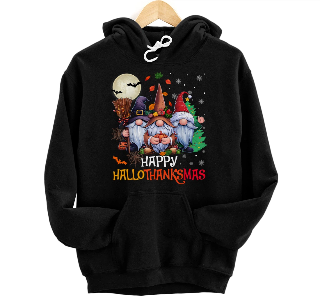 Personalized Happy Hallothanksmas Gnomes Lover Halloween Merry Christmas Pullover Hoodie