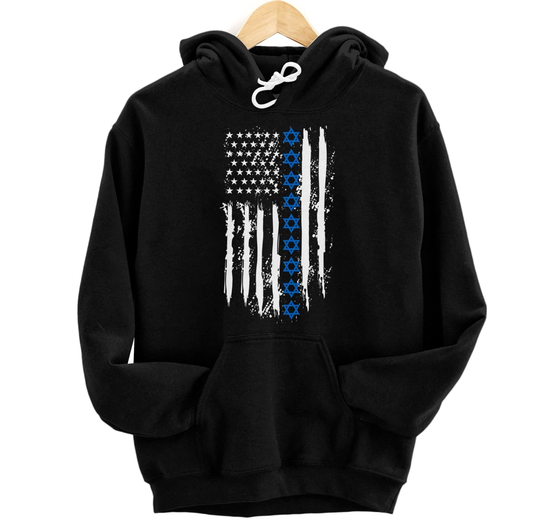 Personalized Israel Independence Star of David US American Flag Patriotic Pullover Hoodie