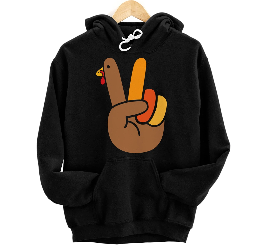 Personalized Funny thanksgiving peace hand sign with turkey Pullover Hoodie