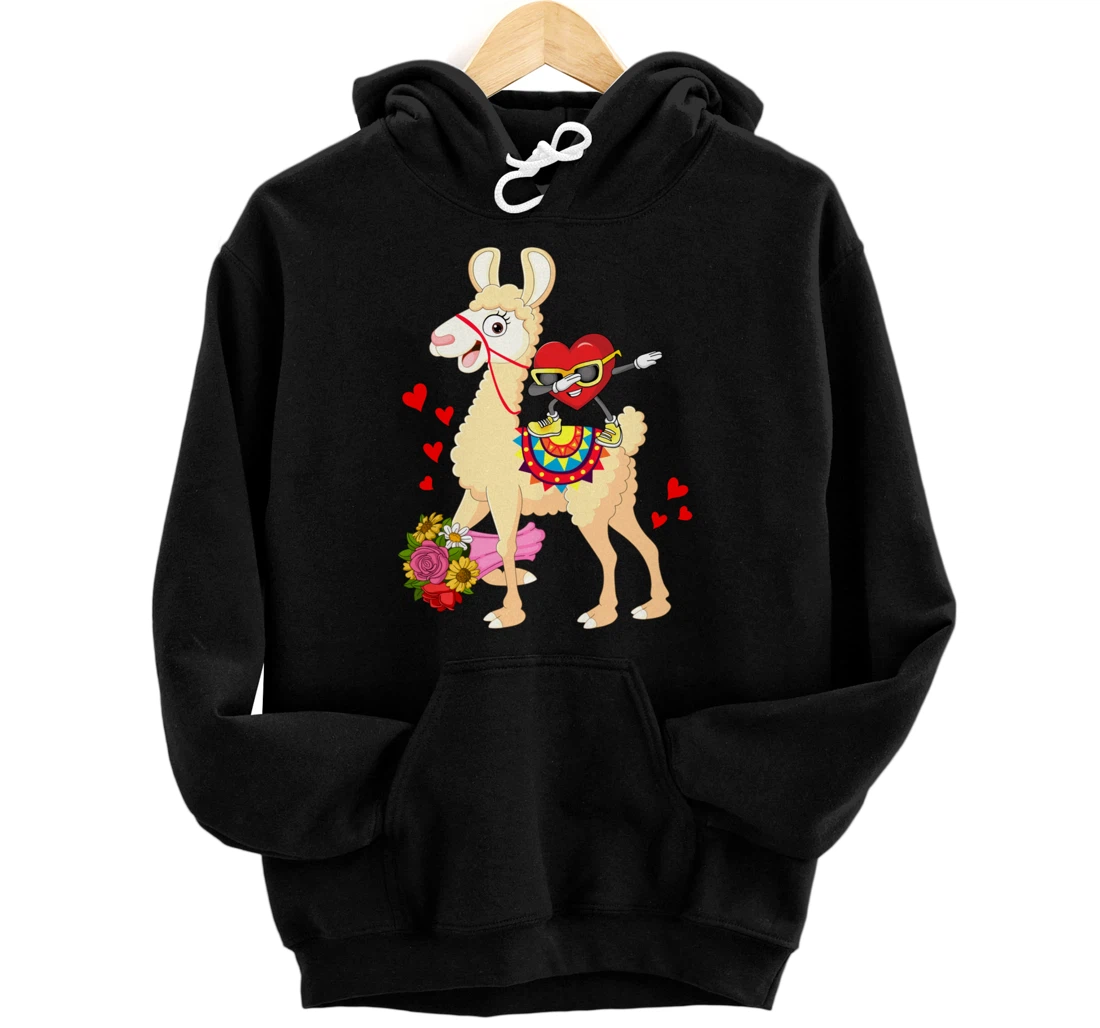 Personalized Dabbing Heart Sunglasses Riding Llama Farmer Valentine Pullover Hoodie