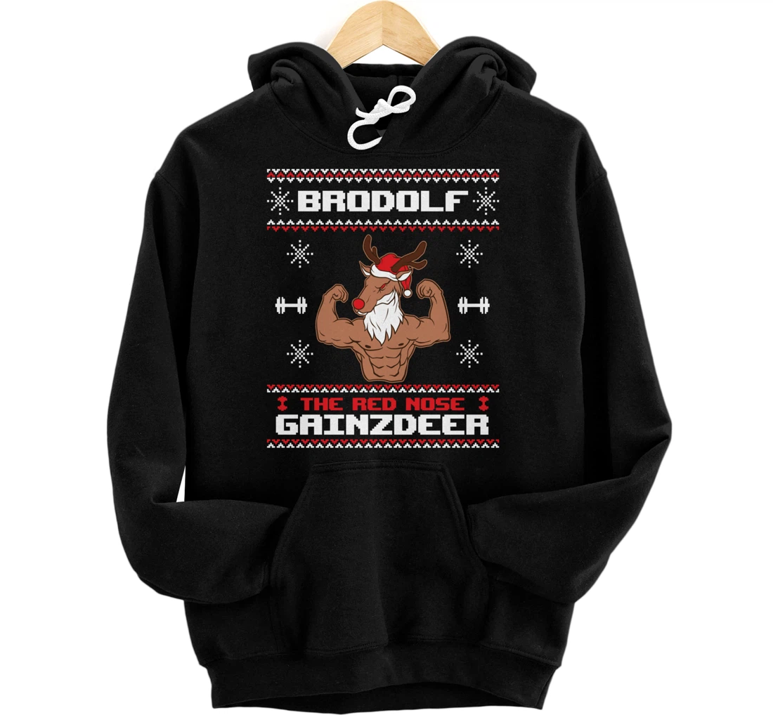 Personalized Brodolf The Red Nose Gainzdeer Gym Ugly Christmas Sweater Pullover Hoodie