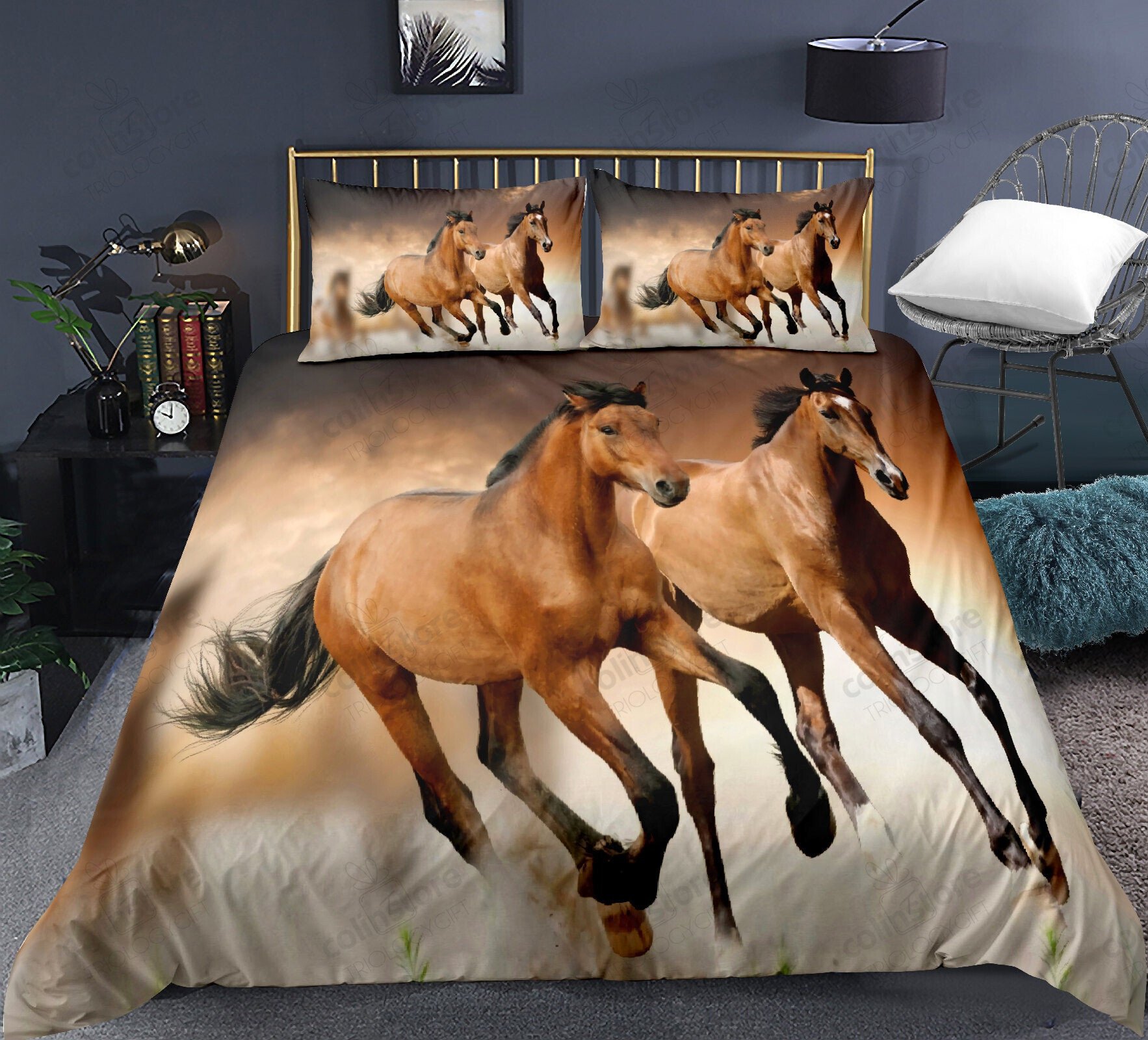 Horse Bedding Set Six Running Wild Horses Pattern Duvet Cover Set For Kids Toddler Boys 2 Piece Farm Animal Set - Bedding Set, Duvet Cover, Quilt, Pillow, Blanket