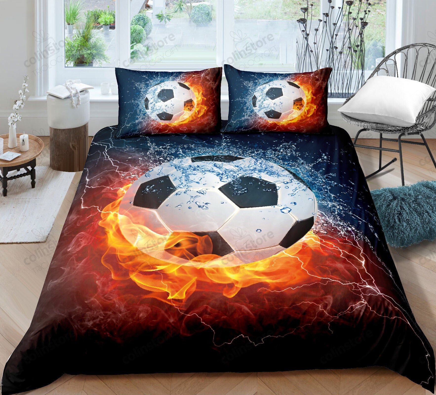 Football , Hand Drawn Sketch Soccer Flag Network Team Sports Duvet Cover For Boys Teens Men, Decorative Bedding Set - Bedding Set, Duvet Cover, Quilt, Pillow, Blanket
