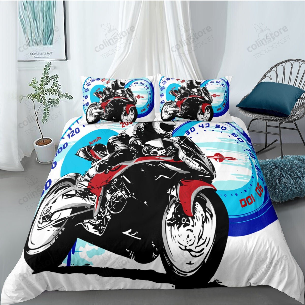 Duvet Cover Motocross Rider Motorcycle Extreme Sport Game Bedding Set For Kids Boys Teens Young Man Motorbike - Bedding Set, Duvet Cover, Quilt, Pillow, Blanket