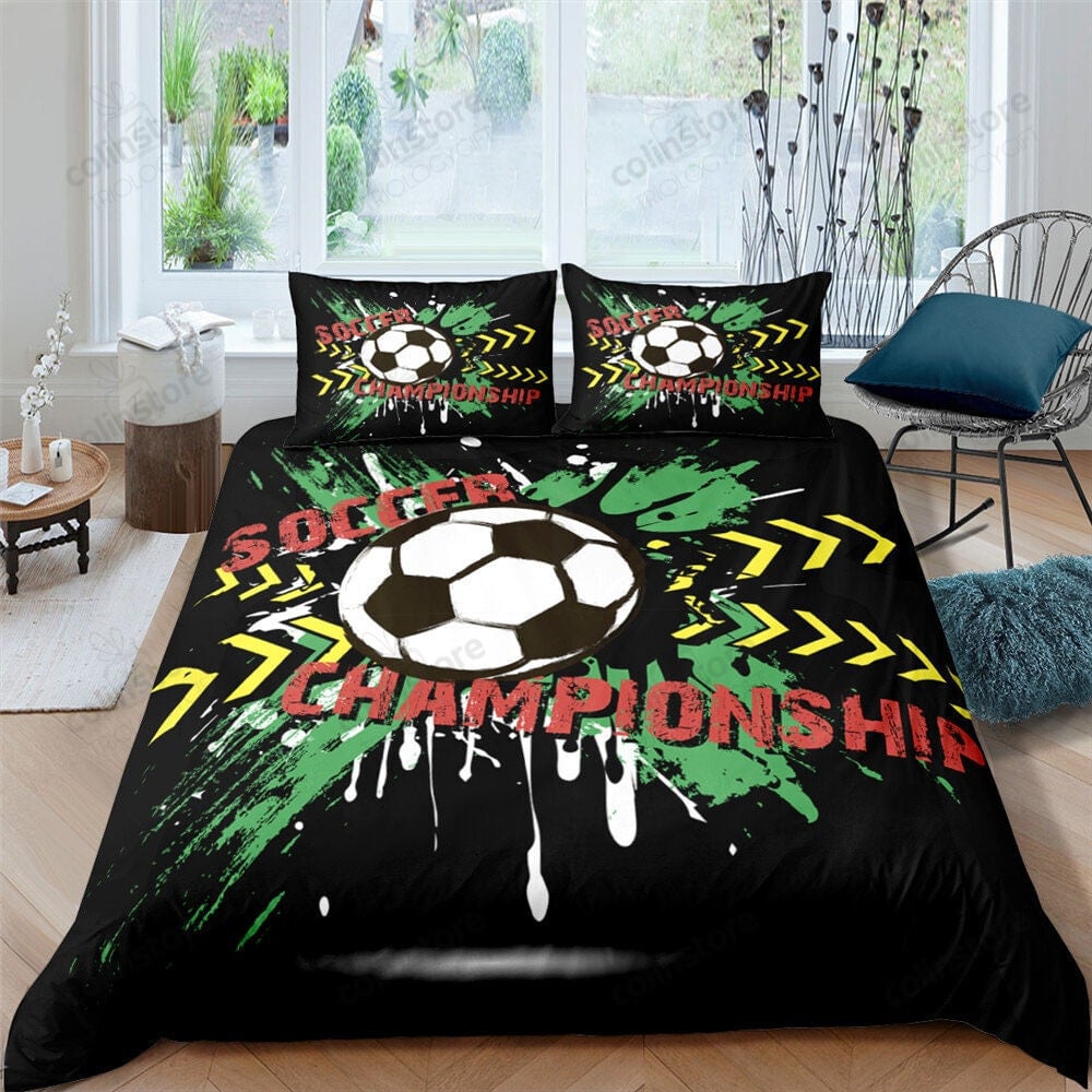 Boys Duvet Cover Set For Kids, Sports Themed Balls Bedding Set Microfiber Polyester Cover Football Print, - Bedding Set, Duvet Cover, Quilt, Pillow, Blanket