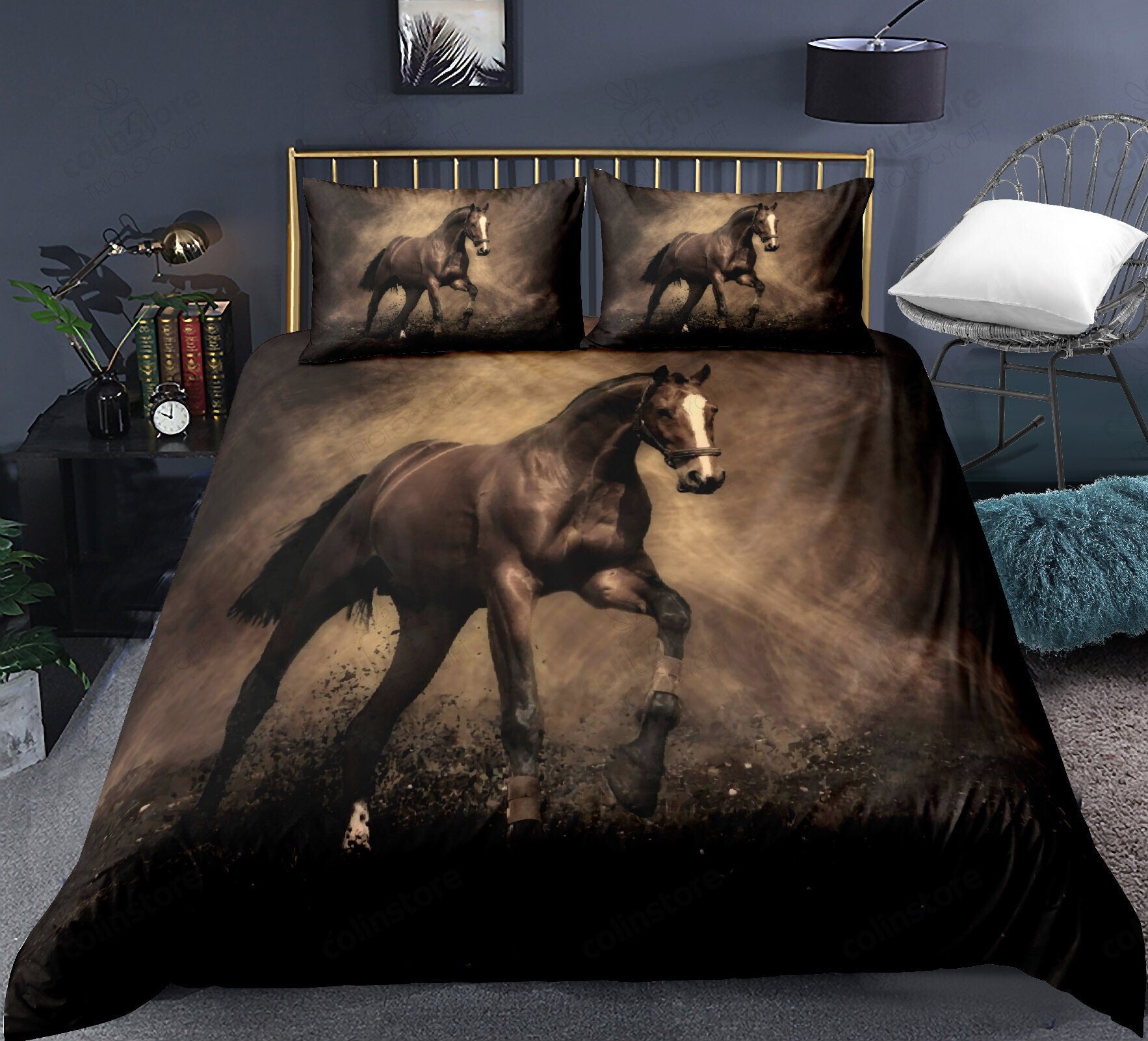 Horse Brown Horse Printed Bedding Set For Boys Teens Wild Animal Pattern Duvet Cover Unique Exotic Style Bedspread - Bedding Set, Duvet Cover, Quilt, Pillow, Blanket