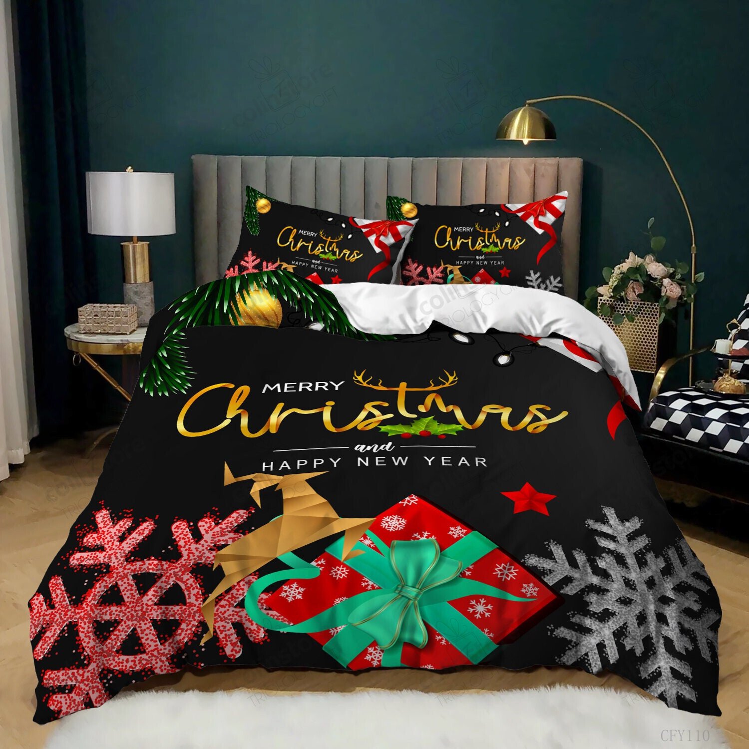 Duvet Cover, Quilt, Pillow, Blanket - Christmas Tree Duvet Cover Set Western New Year Bedding Set Room Decor Christmas Theme Bedding Set