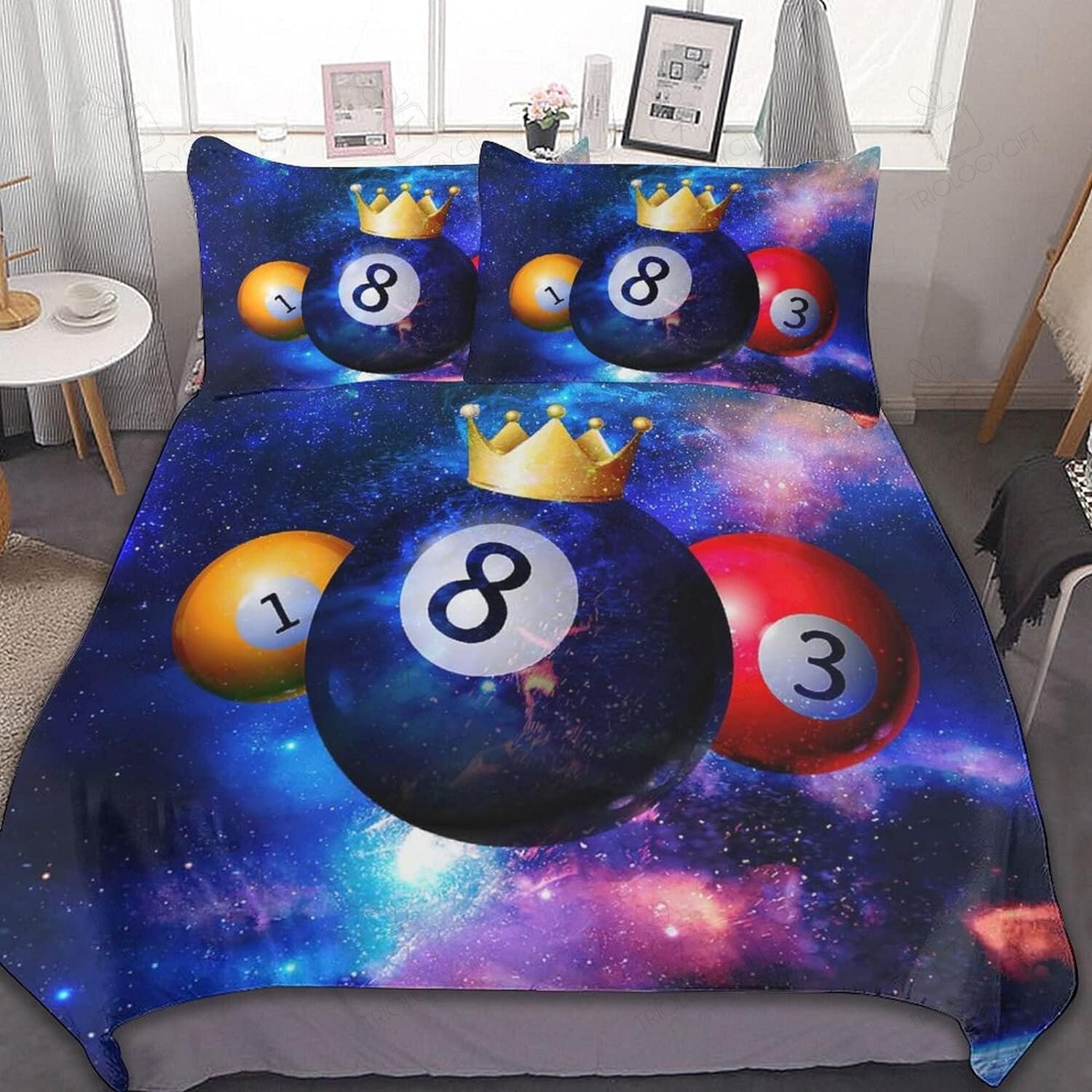 Galaxy Cloud Black Billiard 8-ball Crown Bedding Set - Bedding Set, Duvet Cover, Quilt, Pillow, Blanket