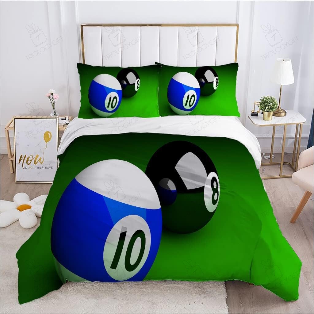 Green Billiards 8-ball & 10-ball Bedding Set - Bedding Set, Duvet Cover, Quilt, Pillow, Blanket