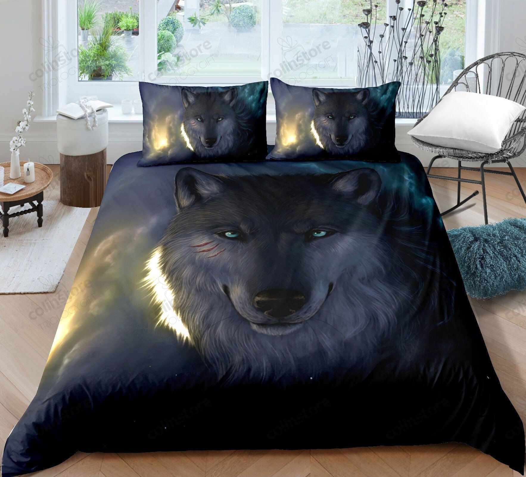 Wolf Bedding Set Lotus Tie Dye Mandala Flower Exotic Tribal Duvet Cover Girls Wild Animal Bedspreads Cover - Bedding Set, Duvet Cover, Quilt, Pillow, Blanket