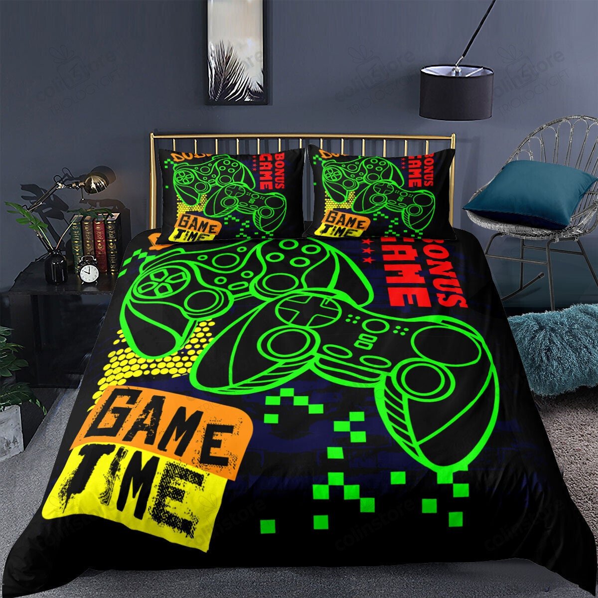 Kids Gamepad Duvet Cover Boys Video Games Glasses Headphone Gaming Equipment Bedding Set Game Console Gamer Quilt Queen - Bedding Set, Duvet Cover, Quilt, Pillow, Blanket