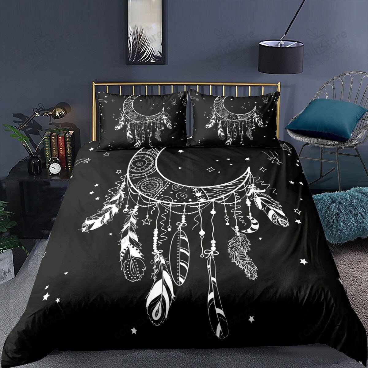 Duvet Cover, Boho Feather Set,Arrow Geometric Aztec Bedding Set 1 Duvet Covers, Black White - Bedding Set, Duvet Cover, Quilt, Pillow, Blanket