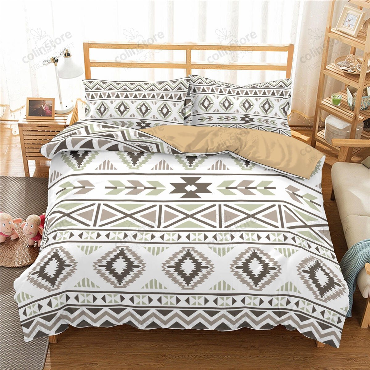 Duvet Cover Sets, Striped Geometric Printed Bedding Set, Sets And Corner Ties, - Bedding Set, Duvet Cover, Quilt, Pillow, Blanket