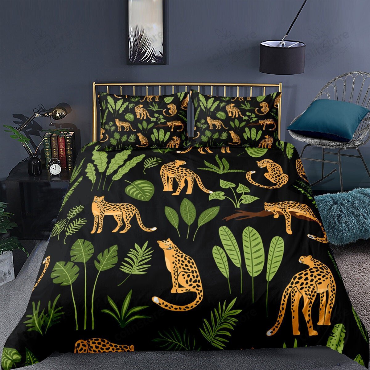 Leopard Cheetah Duvet Cover African Savannah Animal Bedding Set Wildlife Leopard Print Room Decor Bedspread Cover - Bedding Set, Duvet Cover, Quilt, Pillow, Blanket