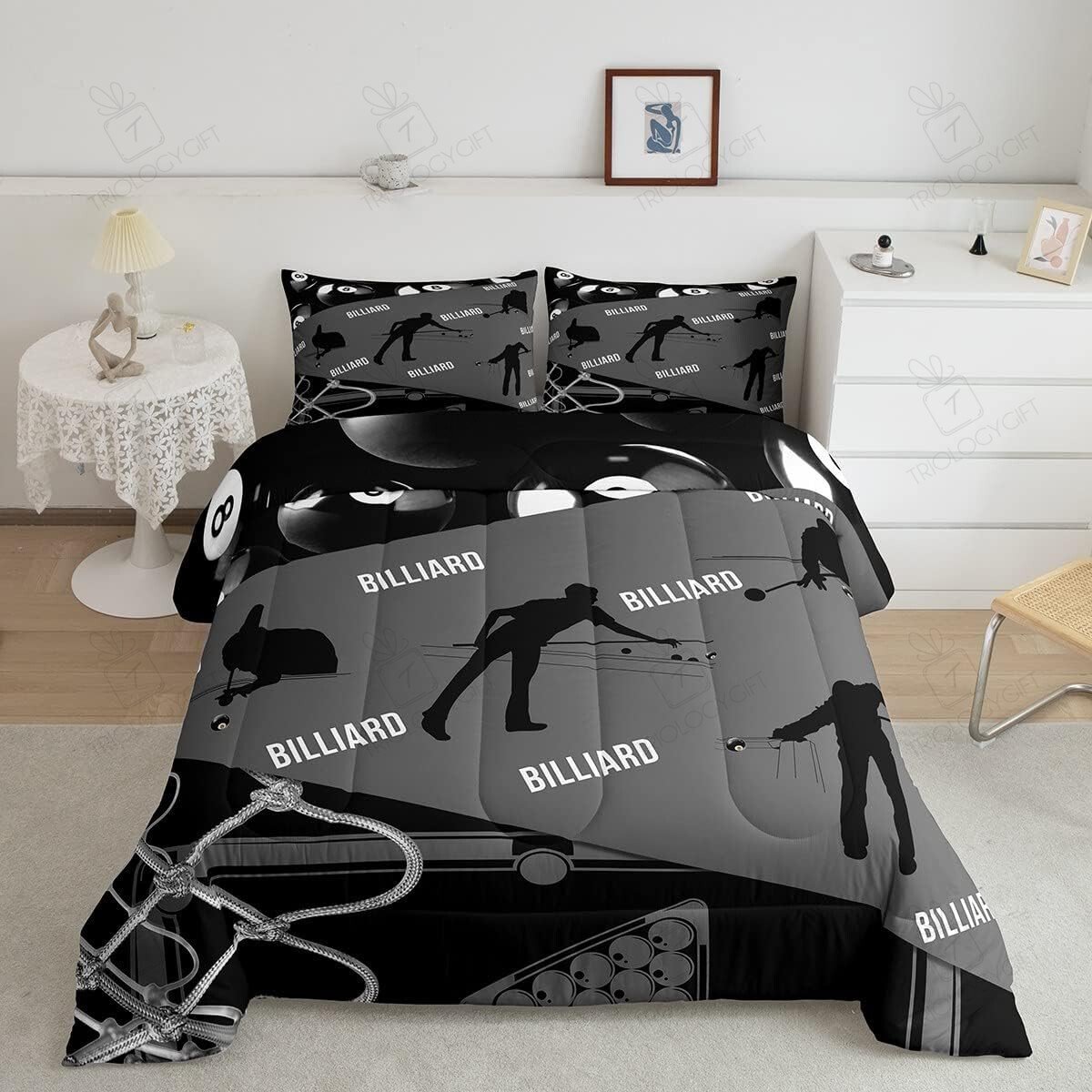 Billiards Grey And Black Geometric Ball Ombre Bedding Set - Bedding Set, Duvet Cover, Quilt, Pillow, Blanket