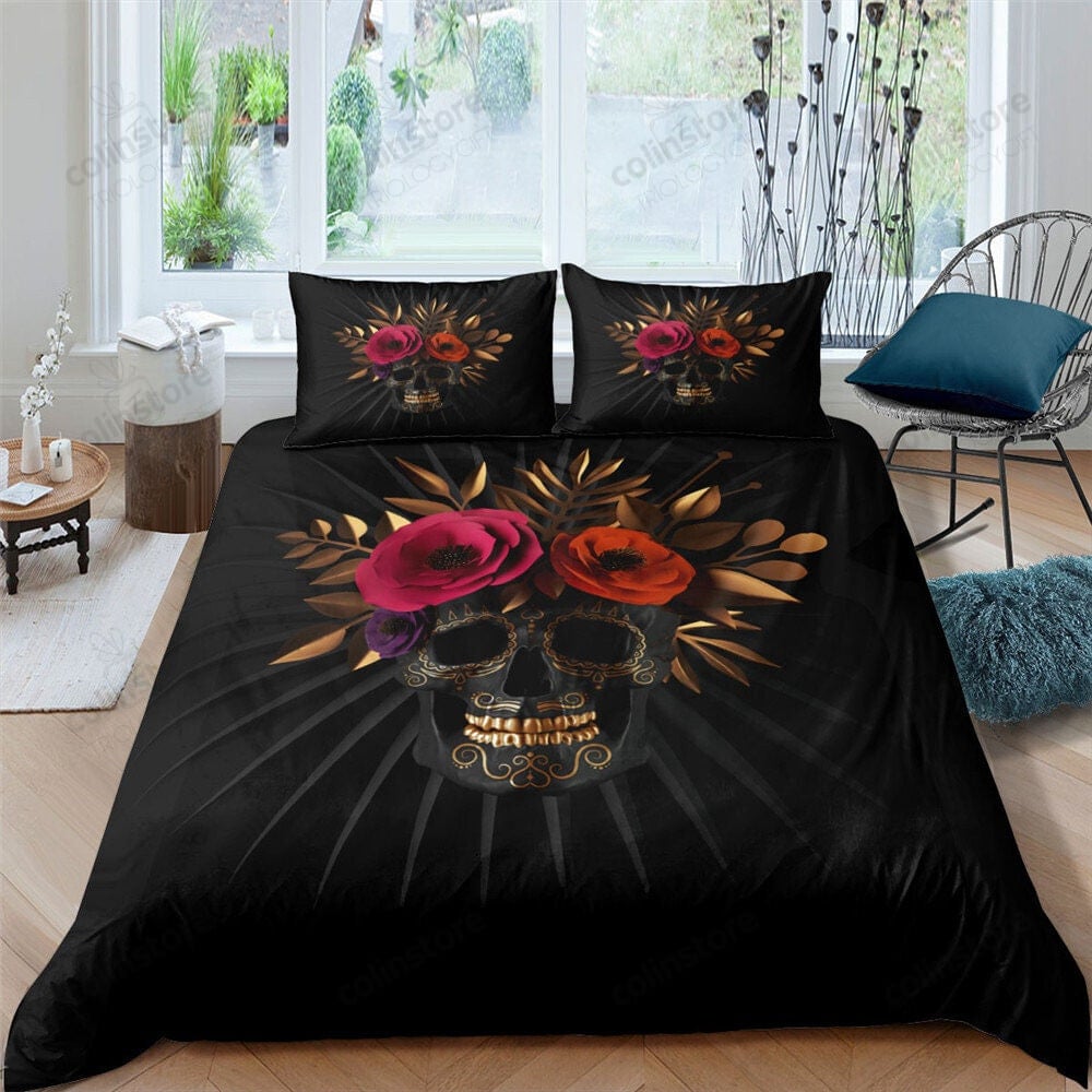 Rose Printing Duvet Cover,Spark Black Bedding Set 3 Piece,Microifber Polyester - Bedding Set, Duvet Cover, Quilt, Pillow, Blanket