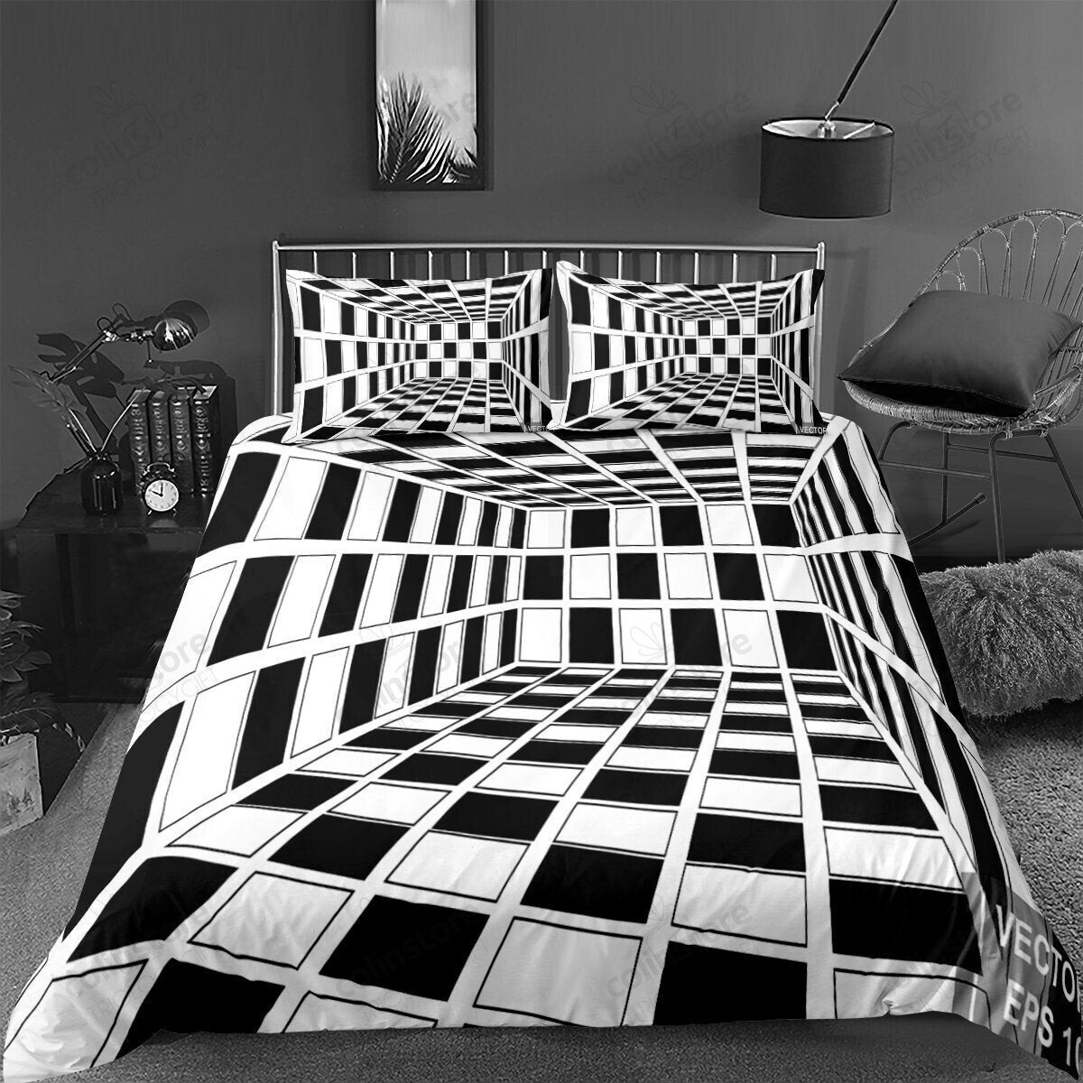 Duvet Cover Set, Digital Spiral Vortex Vibrant Psychedelic Pattern Print, Decorative Bedding Set, - Bedding Set, Duvet Cover, Quilt, Pillow, Blanket