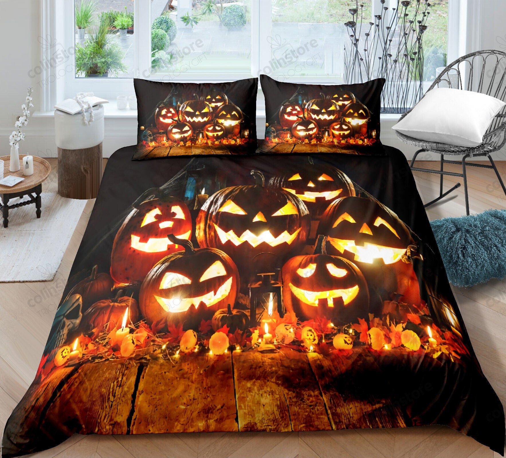 Duvet Cover, Quilt, Pillow, Blanket - Cute Halloween Bedding Set For Kids Boys Girls Pumpkin Duvet Cover Set Halloween Pumpkin Ghost Festival Themed Set ,King Bedding Set