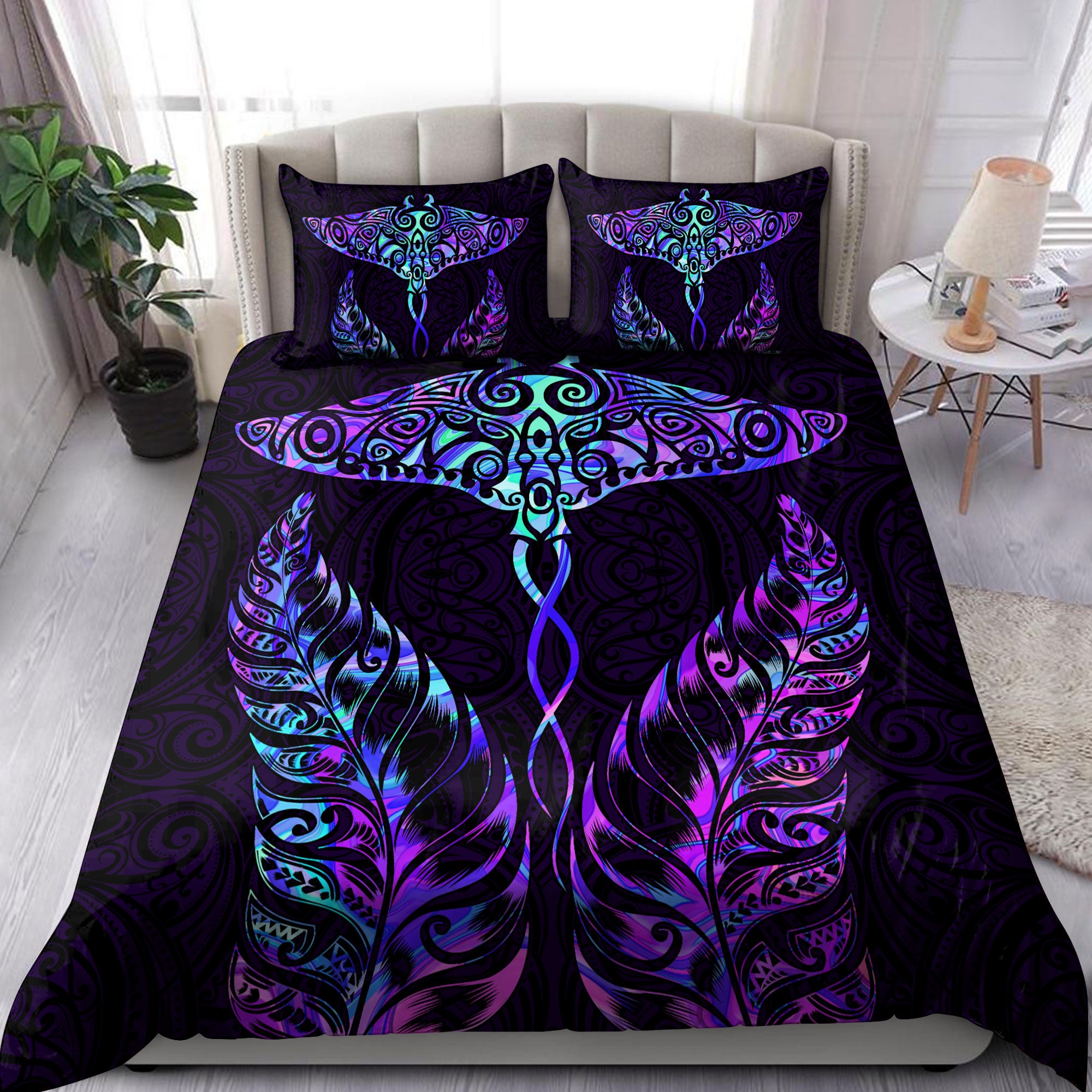 Stingray Maori Tattoo Bedding Set   - Bedding Set, Duvet Cover, Quilt, Pillow, Blanket