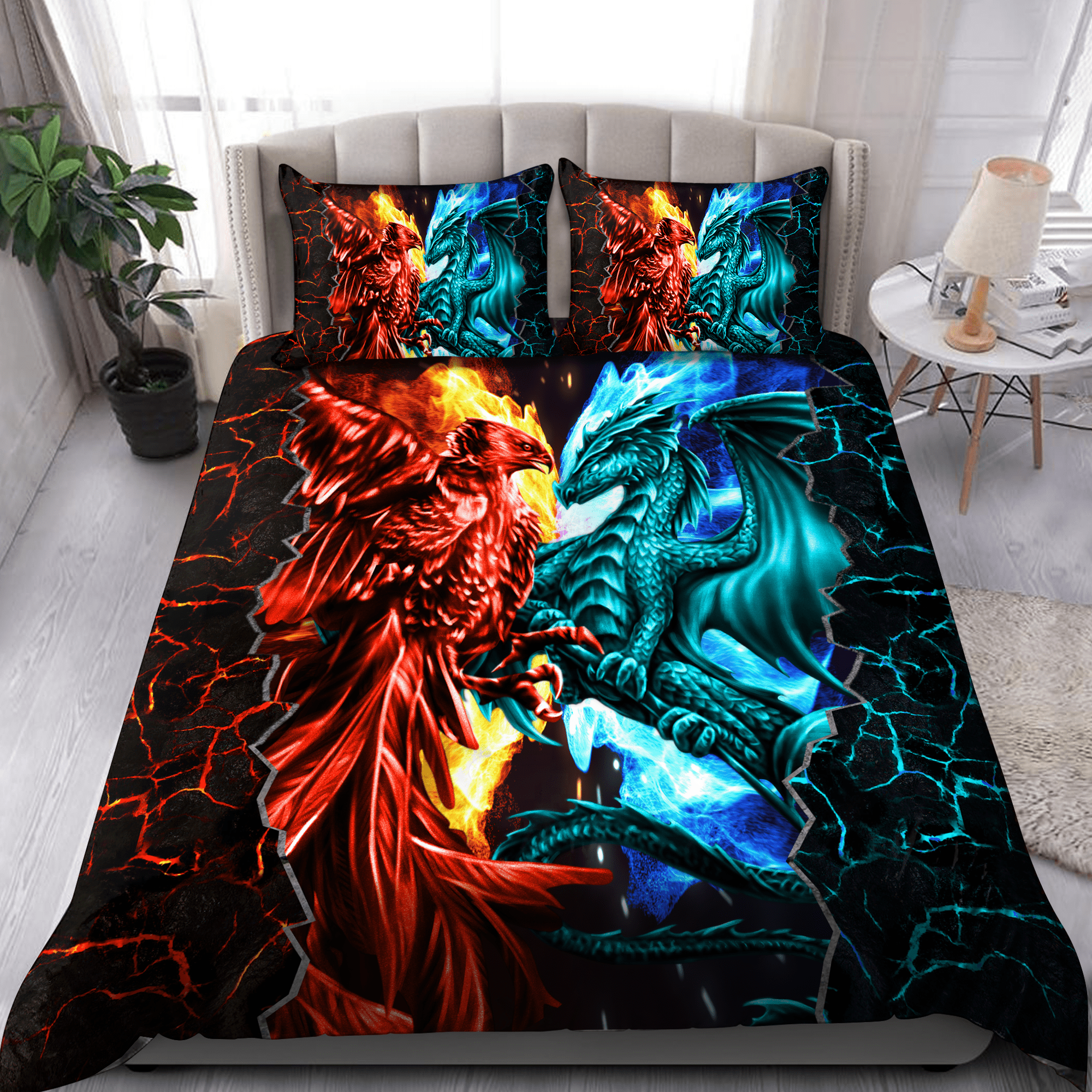 Dragon And Phoenix Ice Fire Bedding Set SN27122201ND - Bedding Set, Duvet Cover, Quilt, Pillow, Blanket