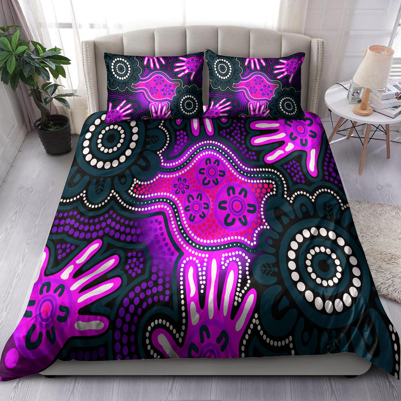Australia Indigenous Bedding Set - Aboriginal Inspired Dot Artwork With Hands BED06012302 - Bedding Set, Duvet Cover, Quilt, Pillow, Blanket