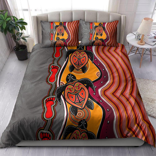 Australia Aboriginal Inspired Bedding Set - Turtle And Foot Print Dot BED06012301 - Bedding Set, Duvet Cover, Quilt, Pillow, Blanket