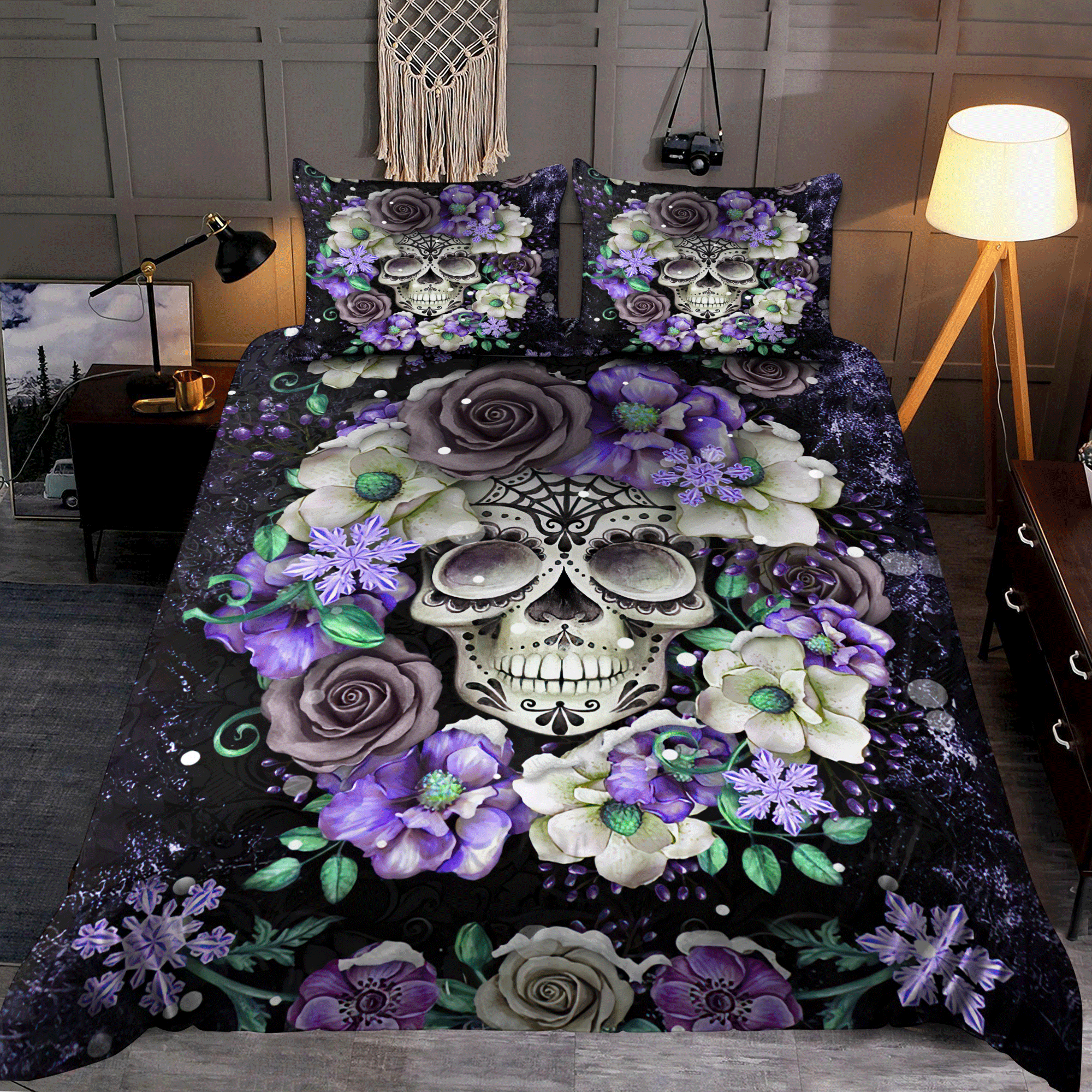 Skull And Flower Bedding Set KL08102203 - Bedding Set, Duvet Cover, Quilt, Pillow, Blanket