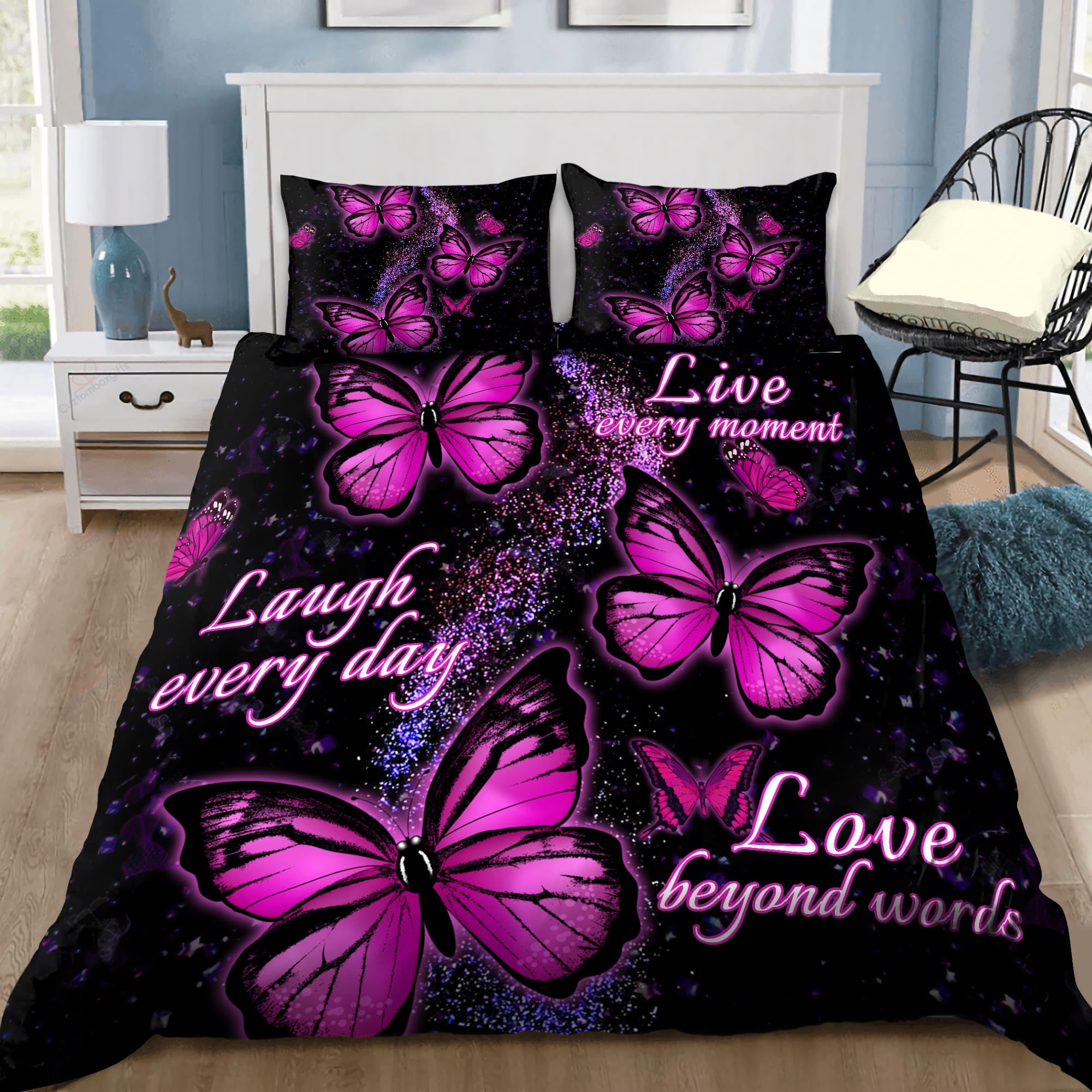 Butterfly Live Every Moment Printed Bedding Set KLBM - Bedding Set, Duvet Cover, Quilt, Pillow, Blanket