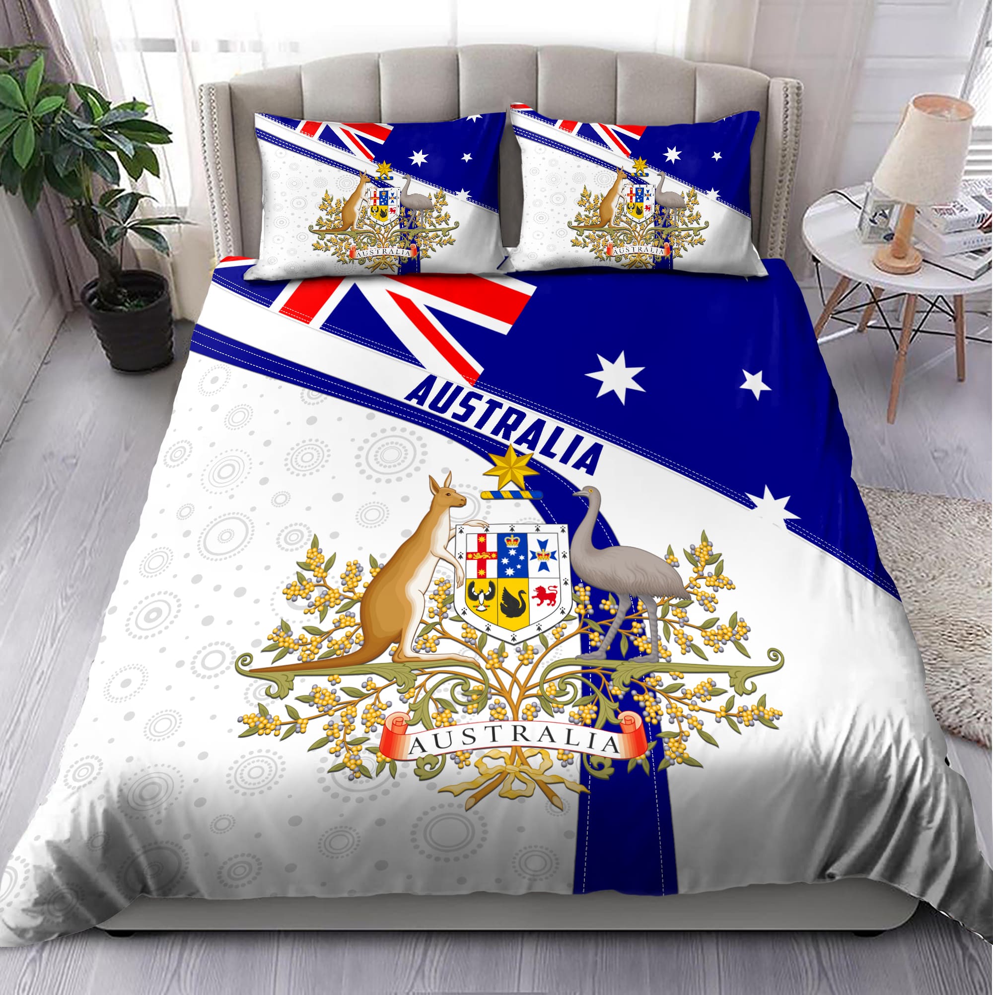 Australia Flag Coat Of Arm Printed Bedding Set   - Bedding Set, Duvet Cover, Quilt, Pillow, Blanket