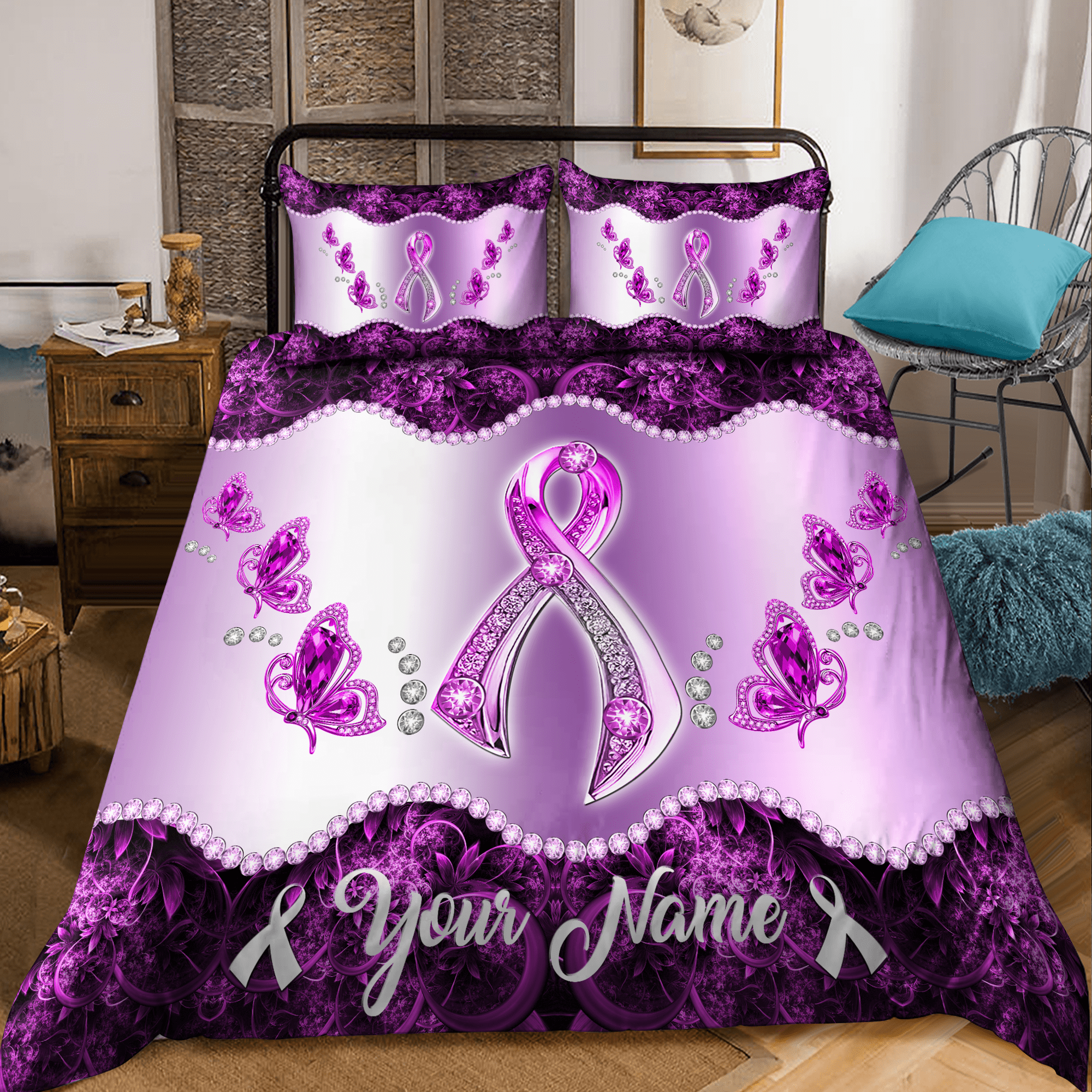Personalized Breast Cancer Awearness Bedding Set DA - Bedding Set, Duvet Cover, Quilt, Pillow, Blanket
