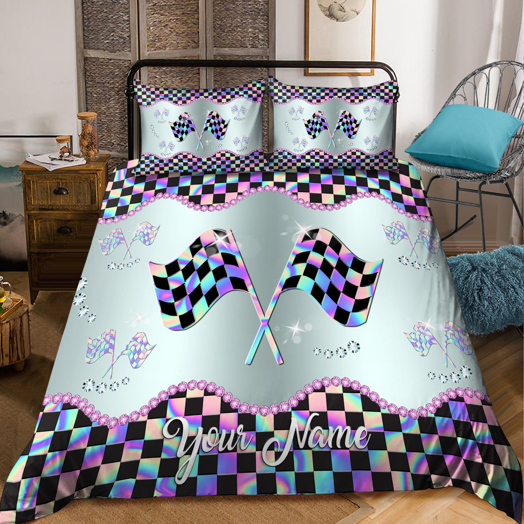 Personalized Racing Bedding Set - Bedding Set, Duvet Cover, Quilt, Pillow, Blanket