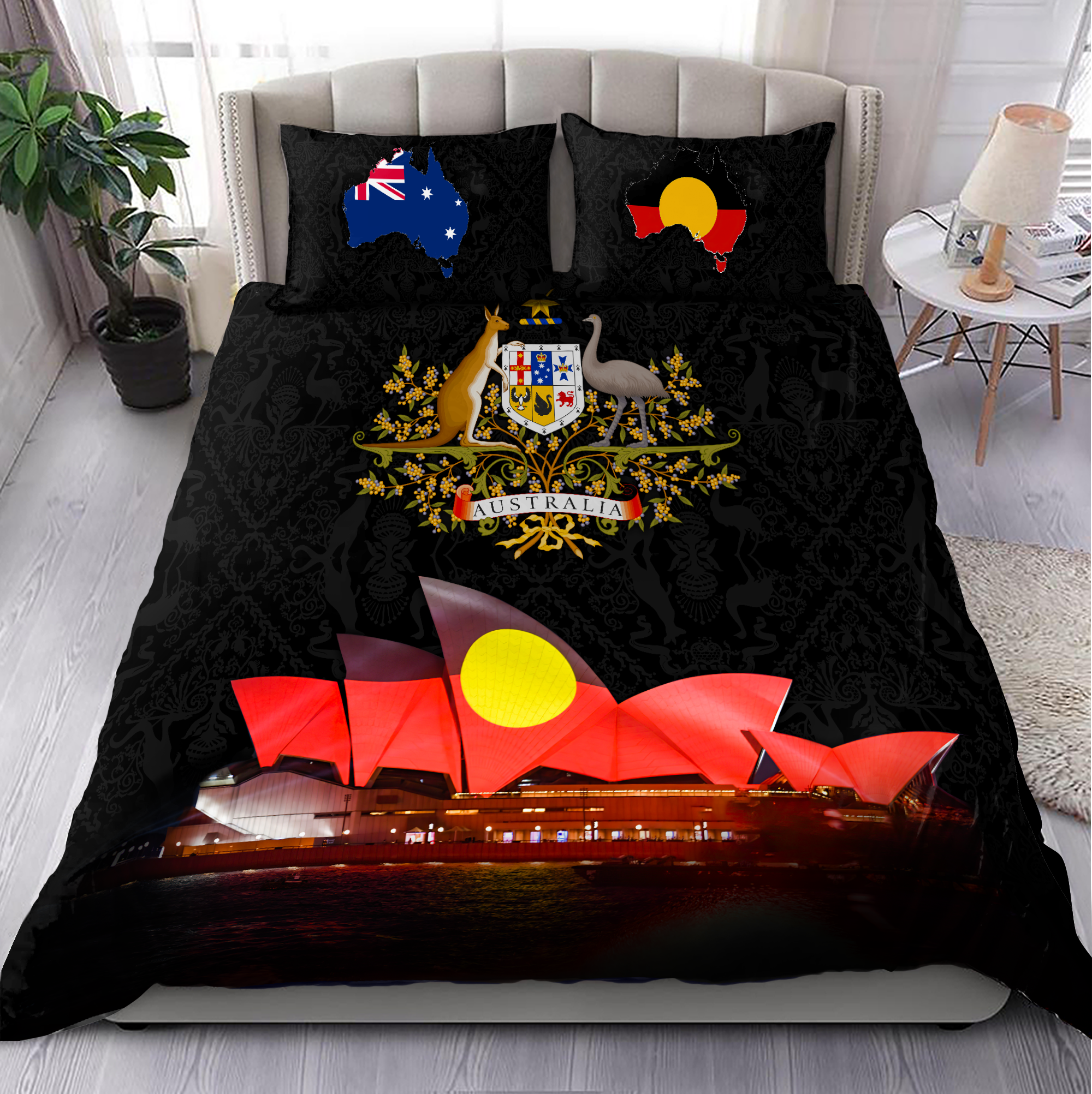 Australia Day Aboriginal Flag Opera House Bedding Set   - Bedding Set, Duvet Cover, Quilt, Pillow, Blanket