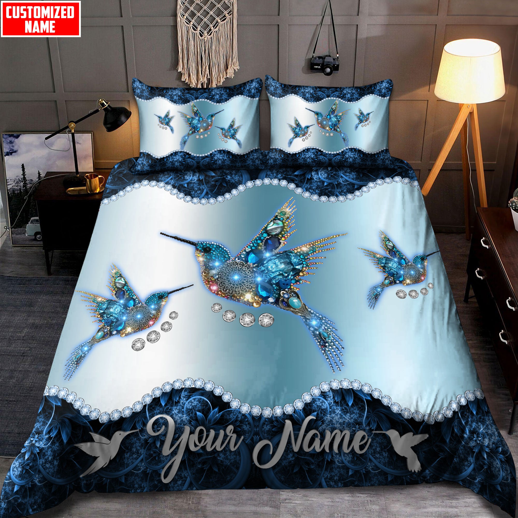 Personalized Hummingbird Bedding Set - Bedding Set, Duvet Cover, Quilt, Pillow, Blanket