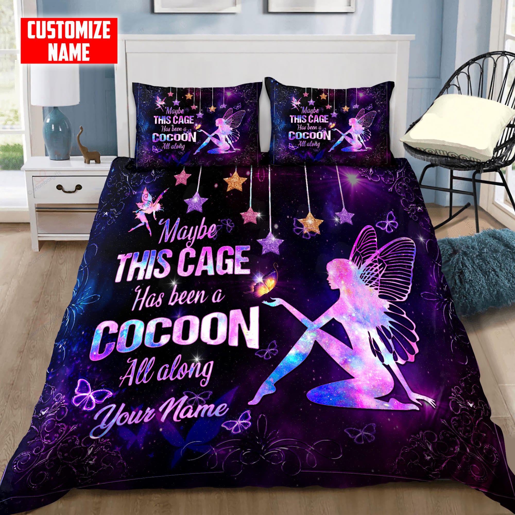Personalized Butterfly Maybe This Cage Has Been A Cocoon Bedding Set ABM - Bedding Set, Duvet Cover, Quilt, Pillow, Blanket